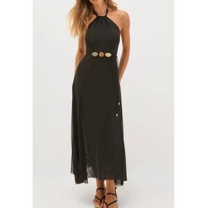 ViX Paula Hermanny Leli Black Halter Mesh Maxi Dress Open Back NO BELT